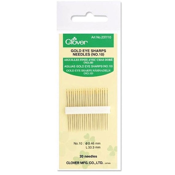 Clover Gold Eye Sharps Needles (NO. 10) 20 Needle Pack 237/10 Cutex