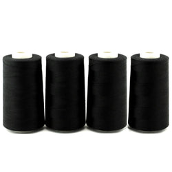 4 Cones Black Spun Polyester Sewing Thread - 4 X 5000 Yards