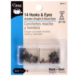 Dritz 14 Black Hooks & Eyes, Size 2 - Cutex Sewing Supplies