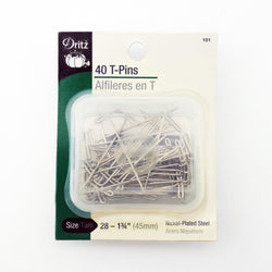 Dritz T-Pins - Size 28, 1-3/4" (45mm), Nickel Plated Steel - 40 Count