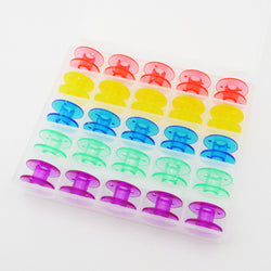 25 Pk. Singer Class 15 Color Bobbins With Clear Storage Box