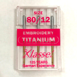 Klasse Titanium Embroidery Needles For Home Sewing Machines Size 80-12- 3 Pack