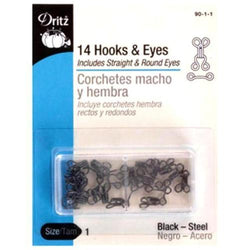 Dritz 14 Black Hooks & Eyes, Size 1