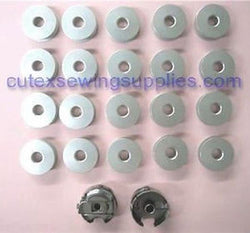 20 ALUMINUM BOBBINS & 2 BOBBIN CASES INDUSTRIAL SINGLE NEEDLE SEWING MACHINES