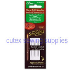 Clover Black Gold Applique - Sharps Hand Sewing Needles - Size 9 - Pack of 6