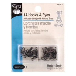Dritz 14 Black Hooks & Eyes, Size 2
