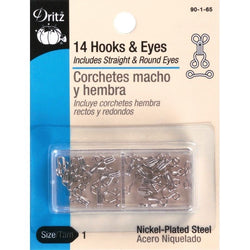Dritz 14 Hooks & Eyes, Size 1, Nickel Plate Steel