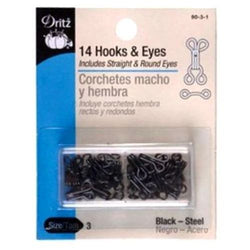 Dritz 14 Black Hooks & Eyes, Size 3
