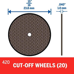 Dremel 20 Pcs 15/16" Heavy Duty 0.040" Thick Disc Cut-Off Wheels #420