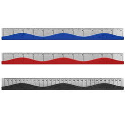 Westcott 12-Inch (30cm) Home & Office Wave Metal Ruler - Black/ Blue / Red