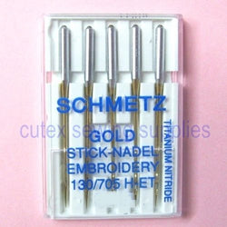 Schmetz 130-705H-ET Titanium Gold Embroidery Sewing Needles - 5 Pk