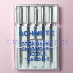 Schmetz 130/705H-E Large-Eye Flat-Shank Embroidery Sewing Needles - 5 Pk