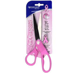 Westcott 8" Pink Breast Cancel Awareness All-Purchase Straight Handle Scissors