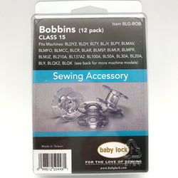 12 Pack Genuine BabyLock Bobbins(Class 15) # BLG-BOB With Plastic Storage Case