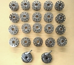 SET OF 20 BOBBINS & 2 BOBBIN CASES FOR SINGER 15 CLASS