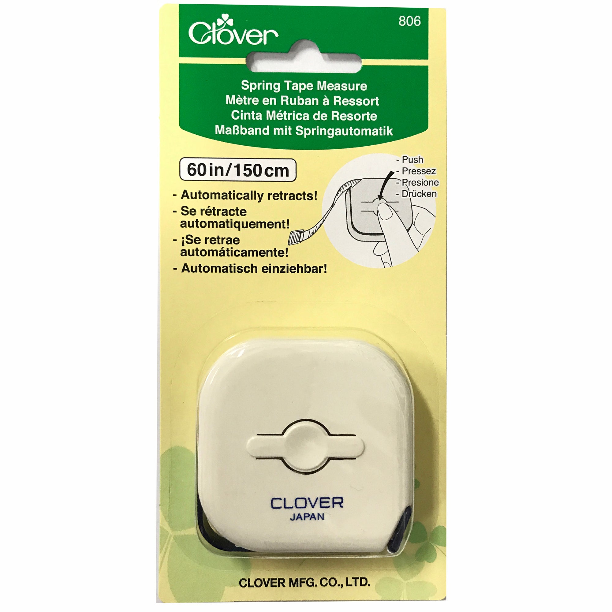 Clover Spring Retractable Tape Measure 806 "Shiro" 60inches / 150 cm