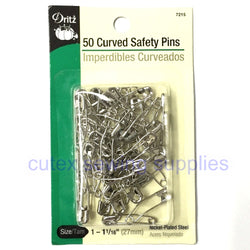 Dritz 50 Curved Safety Pins Size 1 (1-1-16") Nickel Plated Steel