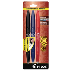 Pilot FriXion 0.7mm Fine Point Erasable Gel Black-Blue-Red Pens- 3 PK #31557
