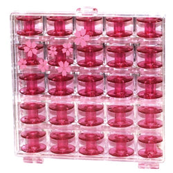 25 Janome Cherry Blossom Pink Bobbins With Storage Case