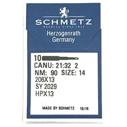 10 Pk. Schmetz 206X13 HPX13 Size 14 Flat Shank Needles For Singer 206, 306, 319