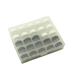25 Pk. White & Black Prewound Class 15 Bobbins with Bobbin Storage Box