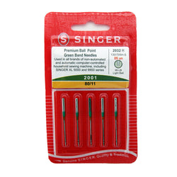 5 Pk. Genuine Singer 2001 Size 80/11 Chromium Ball Point Embroidery Needles