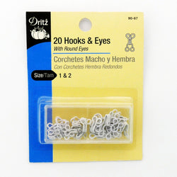Dritz 20 White Hooks & Eyes Size 1 & 2 With Round Eyes