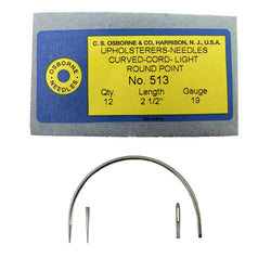 C.S. Osborne 12/Pk. Curved Cord Light Needles #513 Size 2-1/2" Upholstery Needle