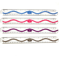 Set of 4 Westcott 12" Plastic Wave Ruler Inch/Metric Scale Assorted Colors