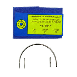 C.S. Osborne Pack Of 12 Curved Needles Extra Light #501X Size 3" Made In USA