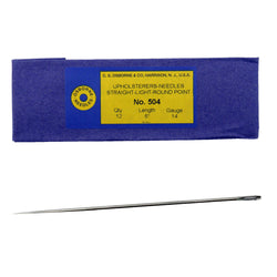 C.S. Osborne 12 Pk. Straight Single Round Point Needle #504, 6" Long, 14 Gauge
