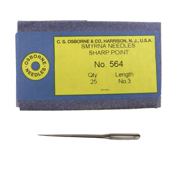 C.S. Osborne Pack Of 25 Sharp Point Smyrna Needles #564, Size 3, 2-1/4" Long