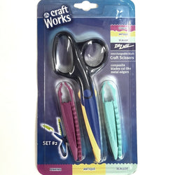 3-in-1 Interchangeable Blade Craft Scissors - Pinking - Antique - Scallop Edges